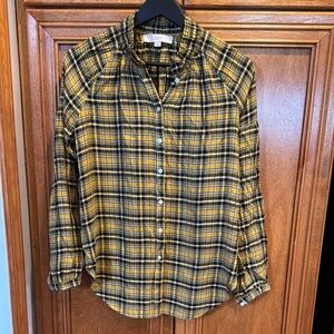 LOFT Yellow and Black Plaid Blouse